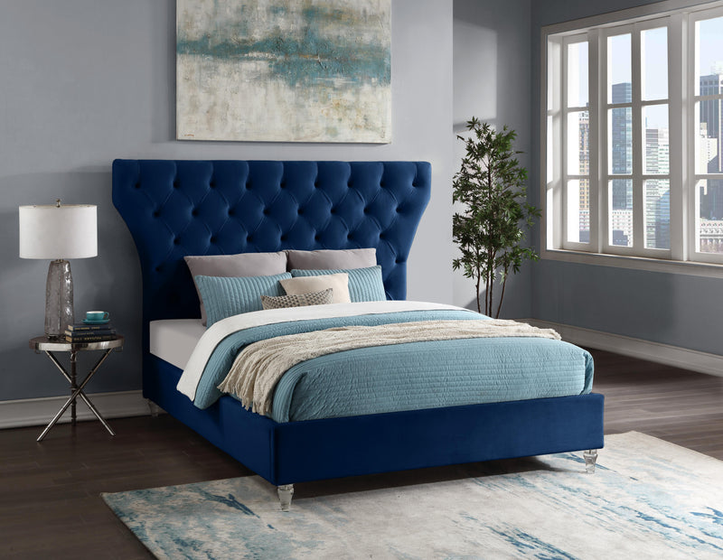 Kira Navy Velvet Queen Bed - Town Of Bargains Furniture - NY