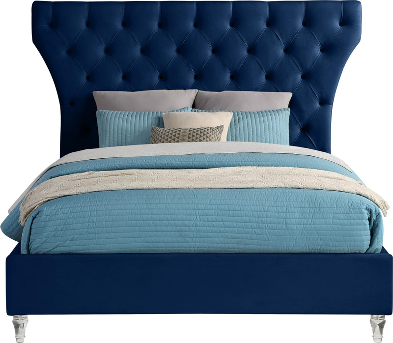 Kira Navy Velvet Queen Bed - Town Of Bargains Furniture - NY