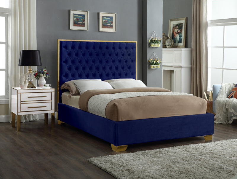 Lana Navy Velvet Queen Bed - Town Of Bargains Furniture - NY