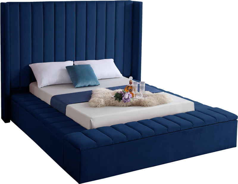 Kiki Navy Velvet King Bed (3 Boxes) - Town Of Bargains Furniture - NY