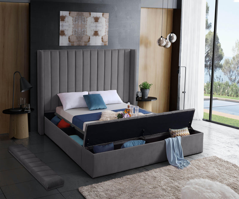 Kiki Grey Velvet King Bed (3 Boxes) - Town Of Bargains Furniture - NY