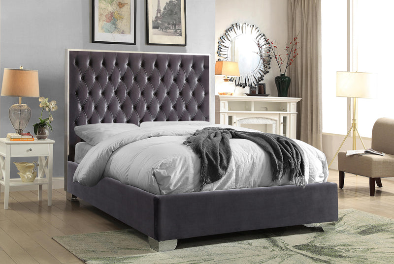 Lexi Grey Velvet Queen Bed - Town Of Bargains Furniture - NY