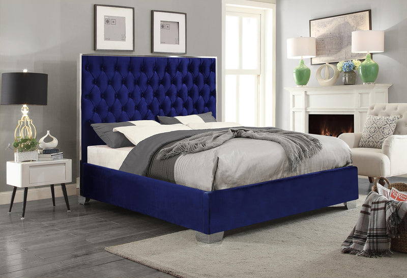 Lexi Navy Velvet King Bed - Town Of Bargains Furniture - NY