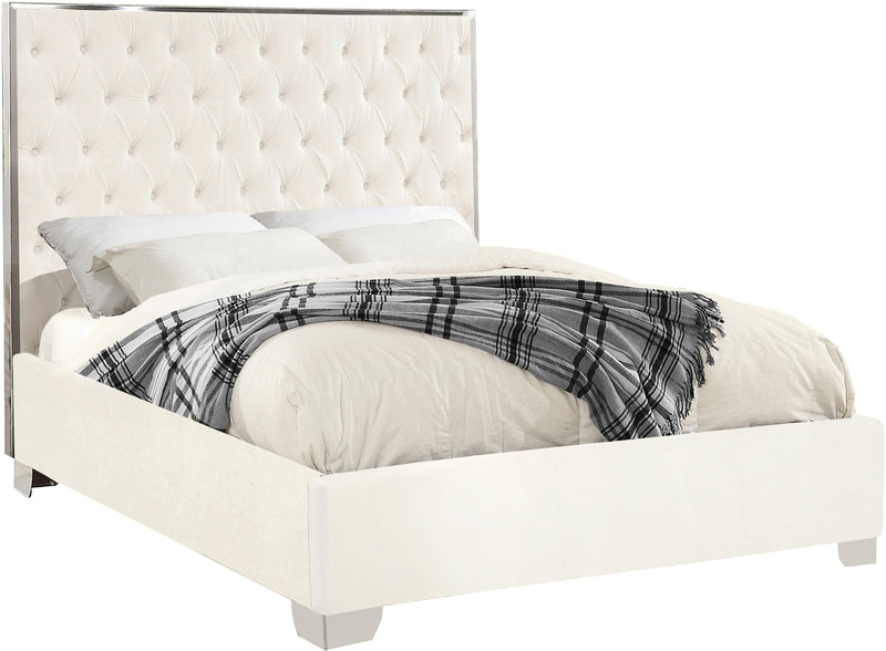 Lexi White Velvet Queen Bed - Town Of Bargains Furniture - NY