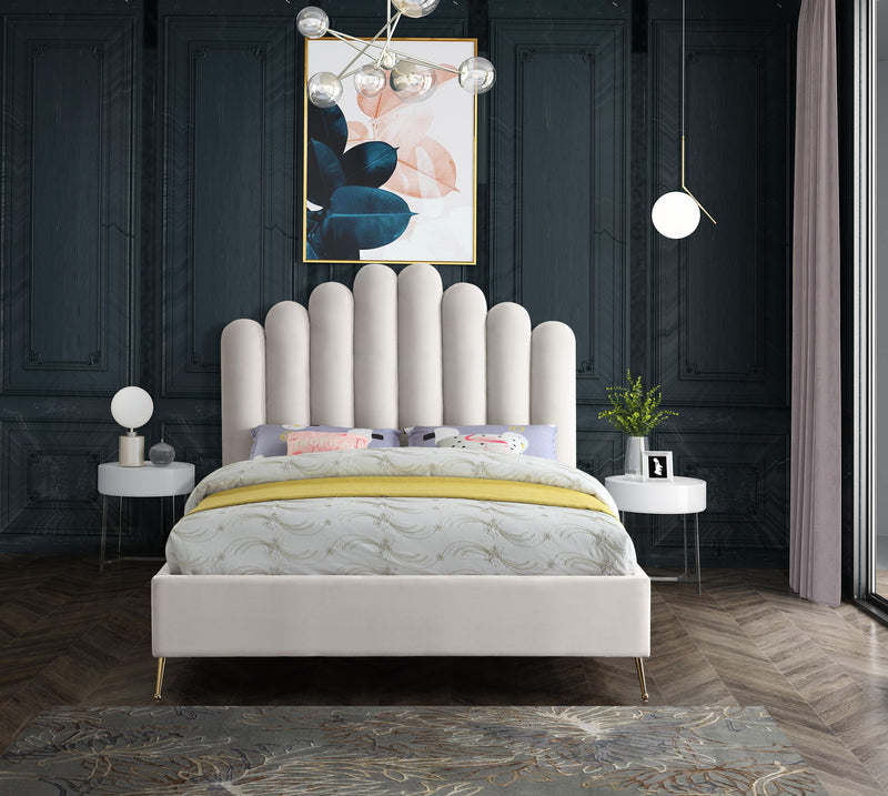 Lily Cream Velvet King Bed - Town Of Bargains Furniture - NY