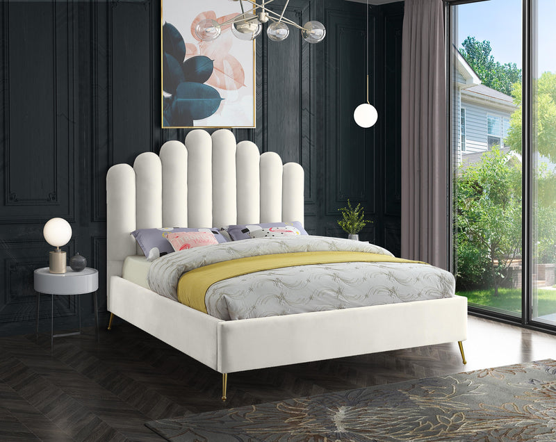 Lily Cream Velvet King Bed - Town Of Bargains Furniture - NY