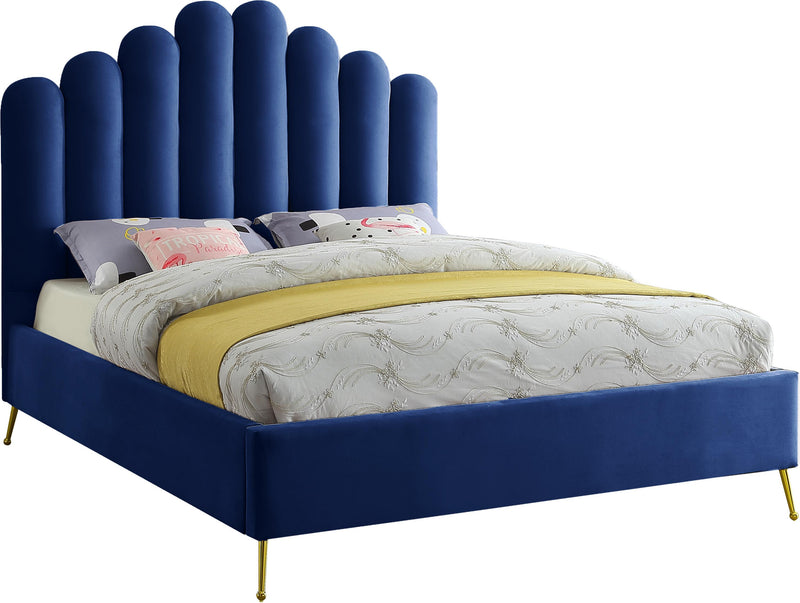 Lily Navy Velvet King Bed - Town Of Bargains Furniture - NY