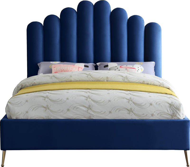 Lily Navy Velvet Queen Bed - Town Of Bargains Furniture - NY