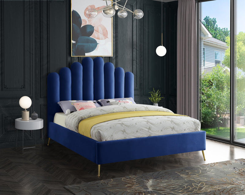 Lily Navy Velvet King Bed - Town Of Bargains Furniture - NY