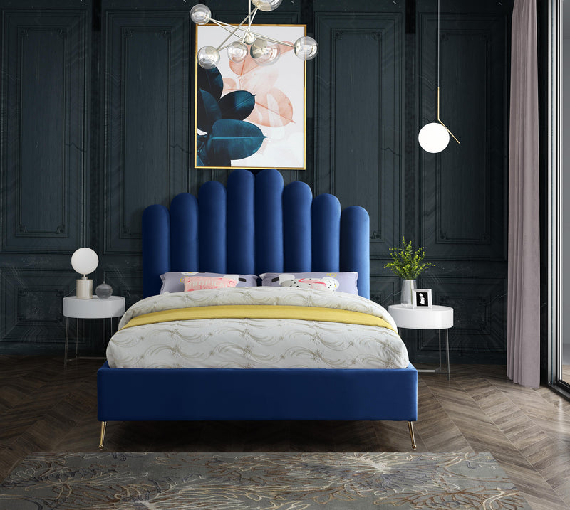 Lily Navy Velvet King Bed - Town Of Bargains Furniture - NY