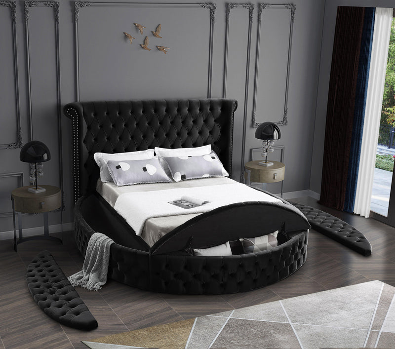 Luxus Black Velvet Queen Bed (3 Boxes) - Town Of Bargains Furniture - NY