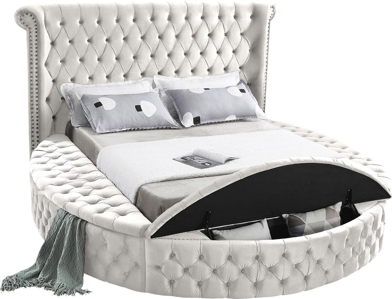Luxus Cream Velvet King Bed (3 Boxes) - Town Of Bargains Furniture - NY
