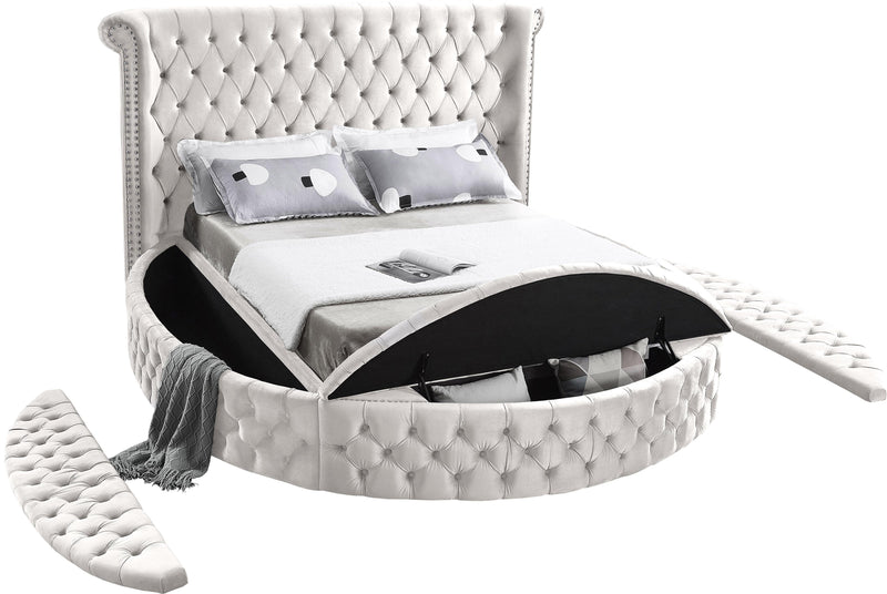 Luxus Cream Velvet King Bed (3 Boxes) - Town Of Bargains Furniture - NY