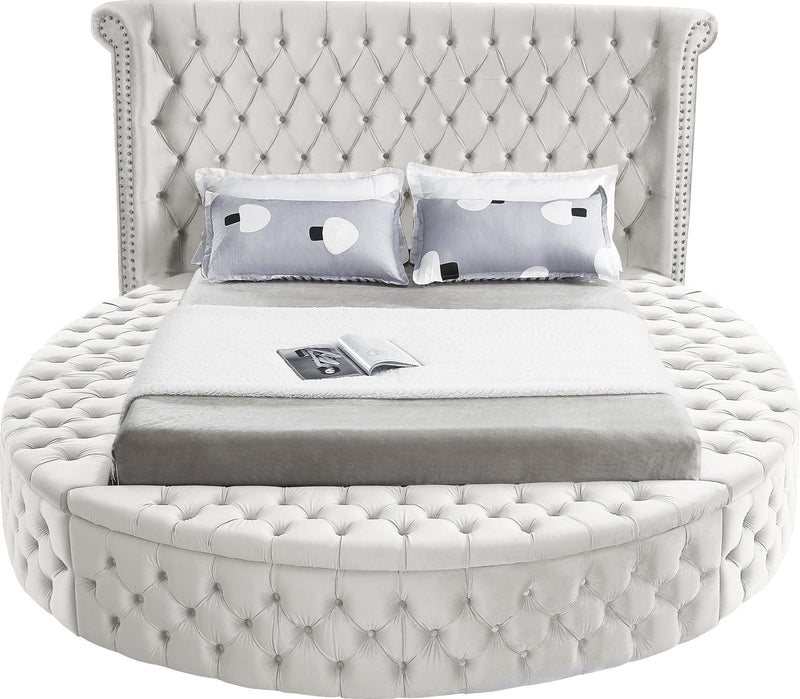 Luxus Cream Velvet King Bed (3 Boxes) - Town Of Bargains Furniture - NY