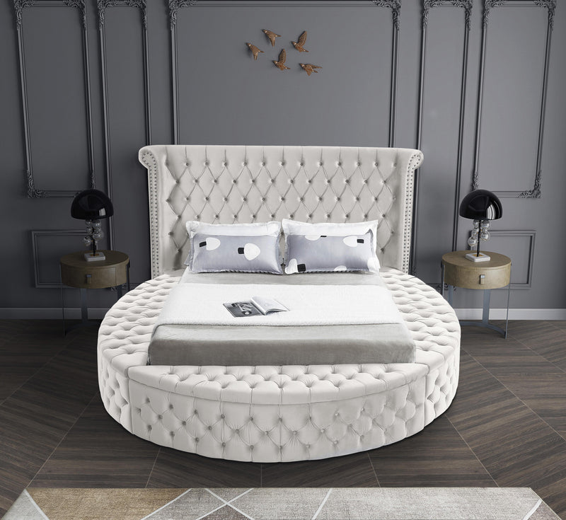 Luxus Cream Velvet King Bed (3 Boxes) - Town Of Bargains Furniture - NY