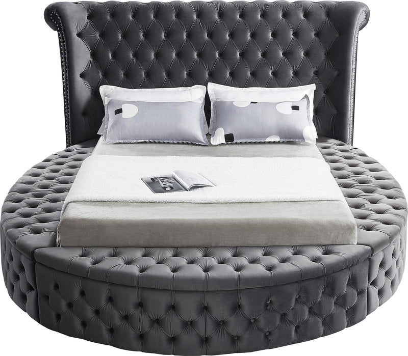 Luxus Grey Velvet Queen Bed (3 Boxes) - Town Of Bargains Furniture - NY