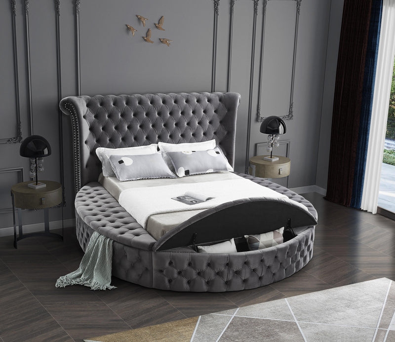 Luxus Grey Velvet Queen Bed (3 Boxes) - Town Of Bargains Furniture - NY