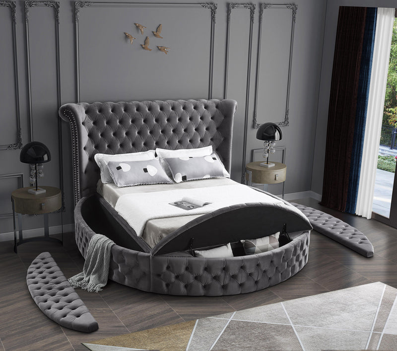 Luxus Grey Velvet Queen Bed (3 Boxes) - Town Of Bargains Furniture - NY