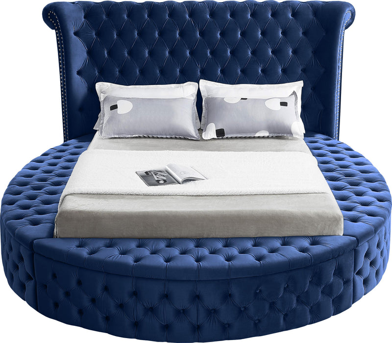Luxus Navy Velvet Queen Bed (3 Boxes) - Town Of Bargains Furniture - NY