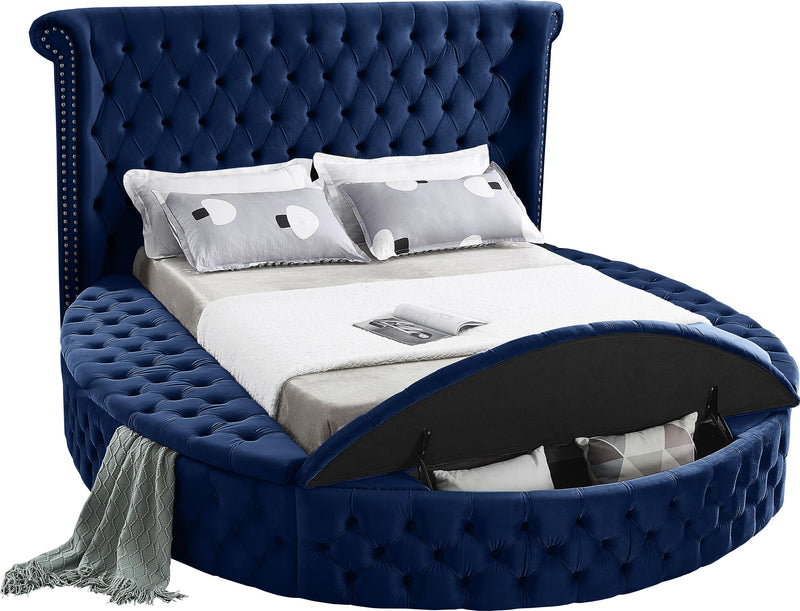 Luxus Navy Velvet Queen Bed (3 Boxes) - Town Of Bargains Furniture - NY