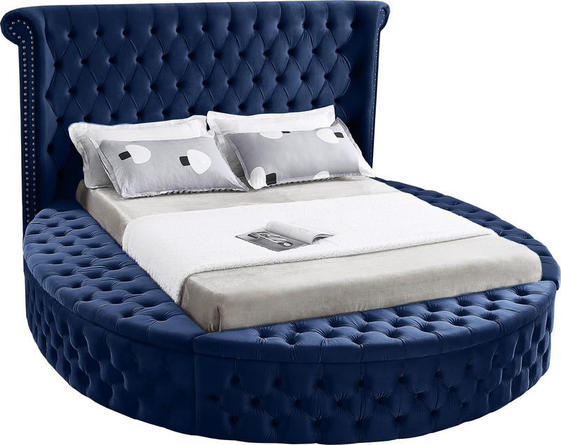 Luxus Navy Velvet Queen Bed (3 Boxes) - Town Of Bargains Furniture - NY