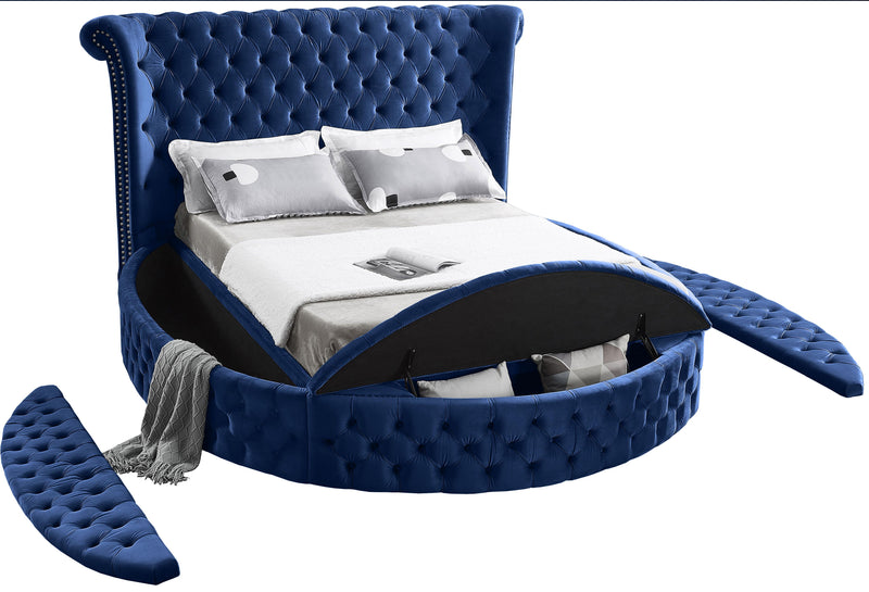 Luxus Navy Velvet Queen Bed (3 Boxes) - Town Of Bargains Furniture - NY