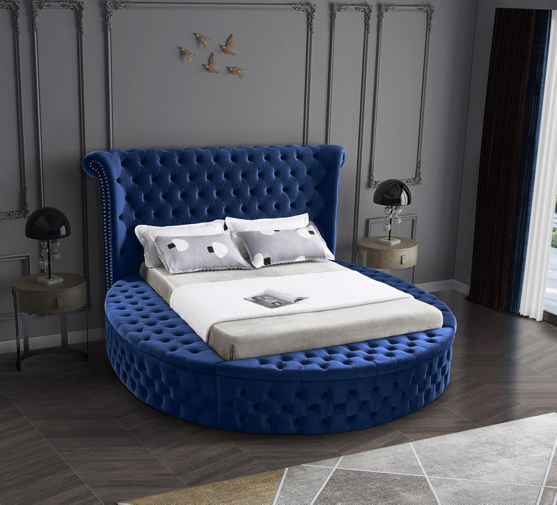 Luxus Navy Velvet Queen Bed (3 Boxes) - Town Of Bargains Furniture - NY