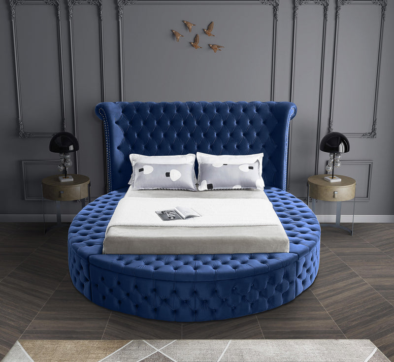Luxus Navy Velvet Queen Bed (3 Boxes) - Town Of Bargains Furniture - NY