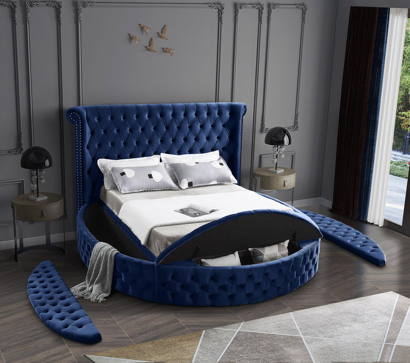 Luxus Navy Velvet Queen Bed (3 Boxes) - Town Of Bargains Furniture - NY