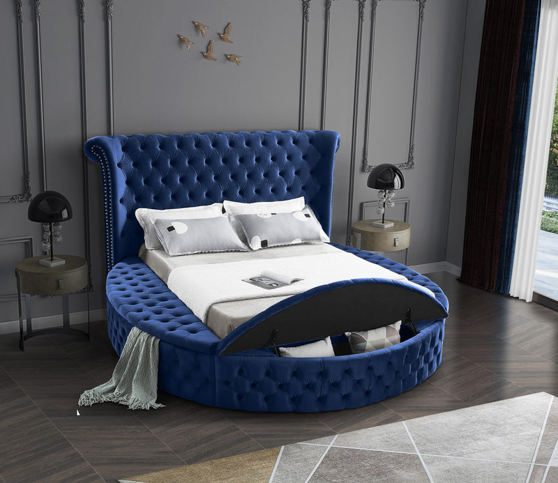 Luxus Navy Velvet Queen Bed (3 Boxes) - Town Of Bargains Furniture - NY