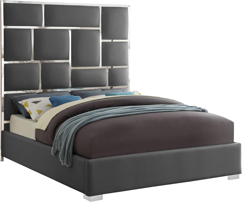 Milan Grey Faux Leather Queen Bed - Town Of Bargains Furniture - NY
