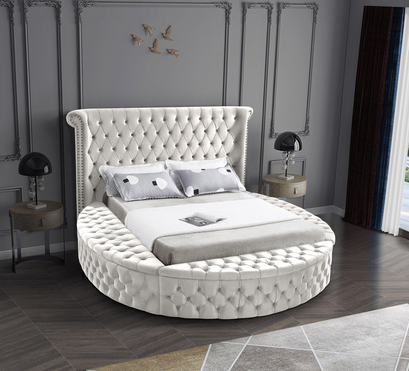 Luxus Cream Velvet King Bed (3 Boxes) - Town Of Bargains Furniture - NY