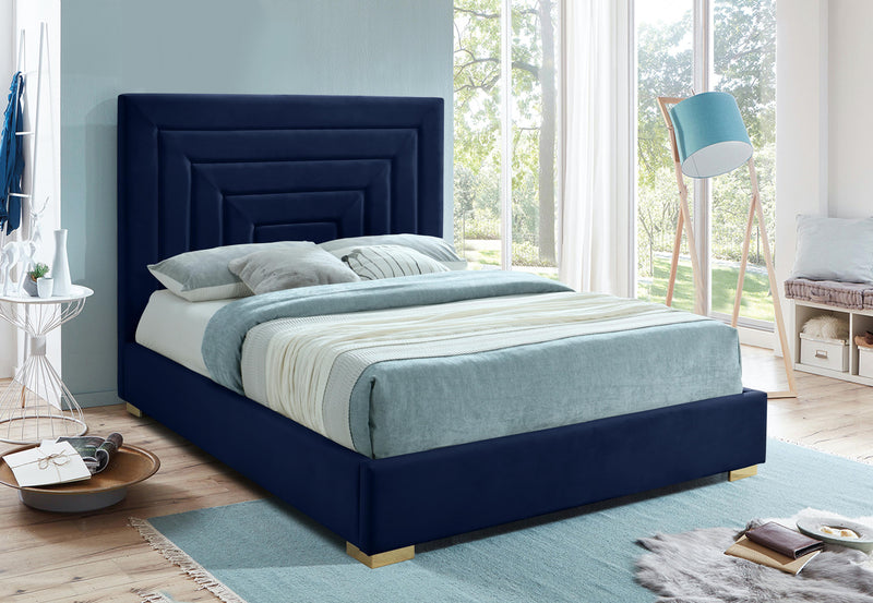 Nora Navy Velvet King Bed - Town Of Bargains Furniture - NY