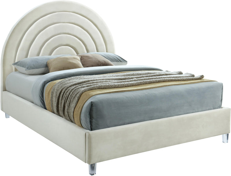 Rainbow Cream Velvet Queen Bed - Town Of Bargains Furniture - NY