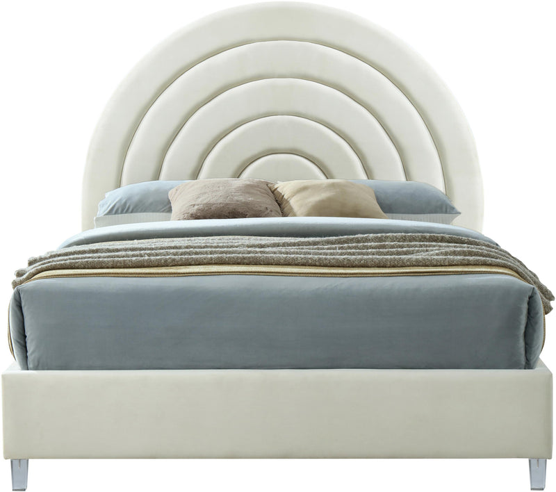 Rainbow Cream Velvet Queen Bed - Town Of Bargains Furniture - NY