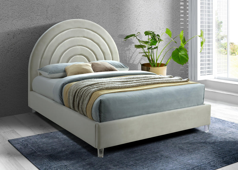 Rainbow Cream Velvet Queen Bed - Town Of Bargains Furniture - NY