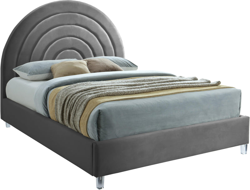 Rainbow Grey Velvet Queen Bed - Town Of Bargains Furniture - NY