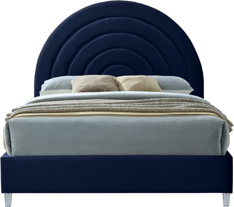 Rainbow Navy Velvet Queen Bed