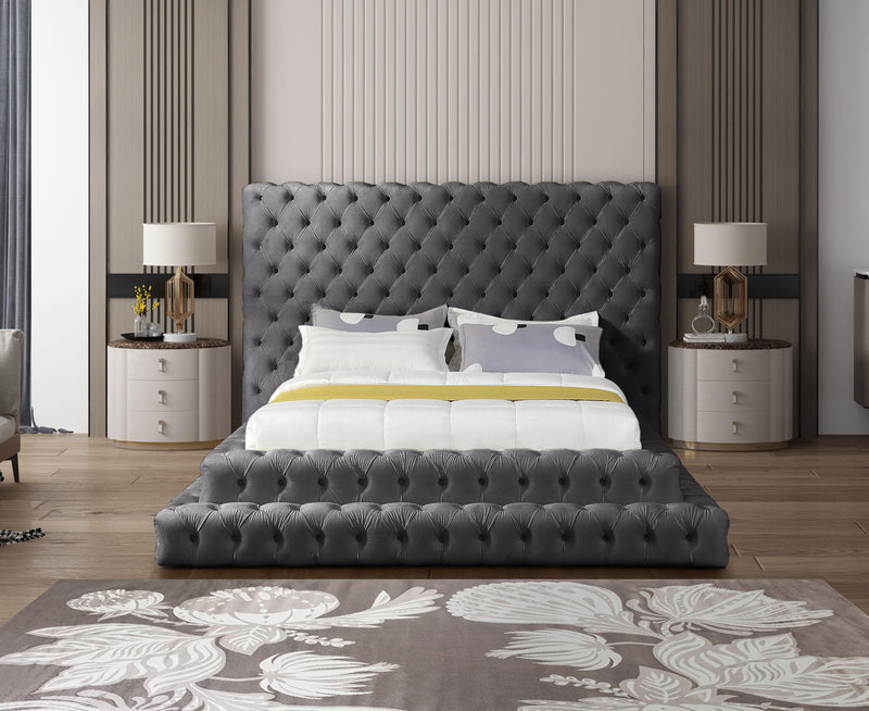 Revel Grey Velvet Queen Bed (3 Boxes)