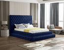 Revel Navy Velvet Queen Bed (3 Boxes)