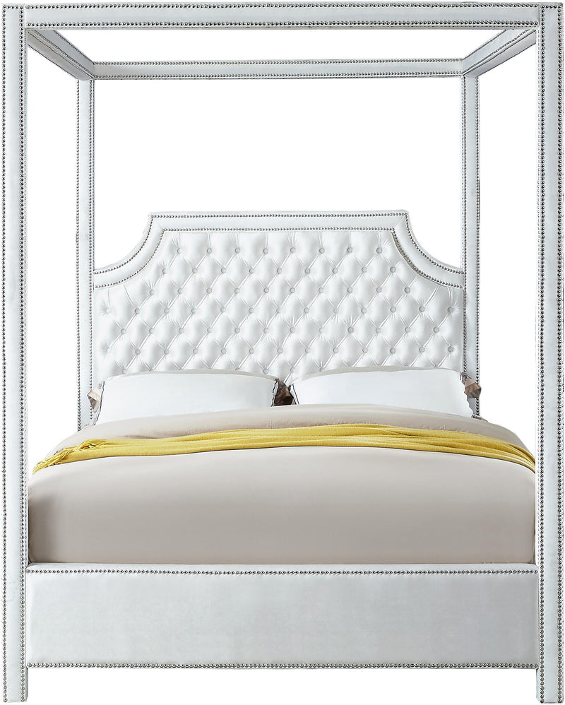 Rowan White Velvet Queen Bed (3 Boxes)