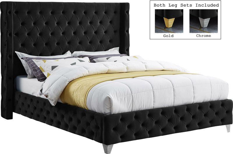 Savan Black Velvet King Bed - Town Of Bargains Furniture - NY