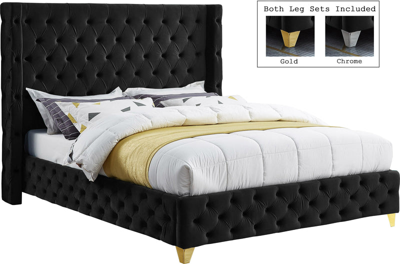 Savan Black Velvet King Bed - Town Of Bargains Furniture - NY
