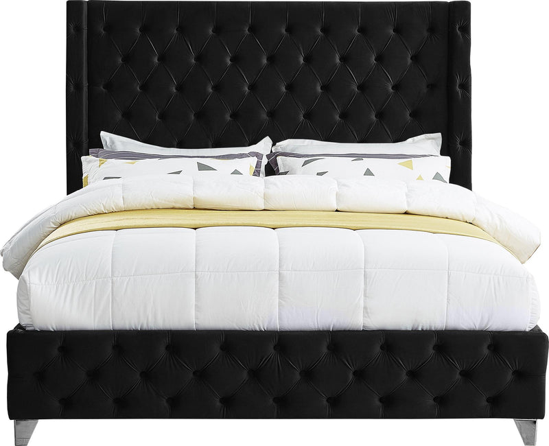 Savan Black Velvet Queen Bed - Town Of Bargains Furniture - NY