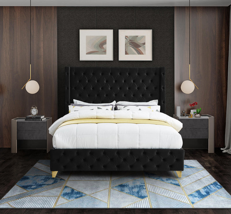 Savan Black Velvet Queen Bed - Town Of Bargains Furniture - NY