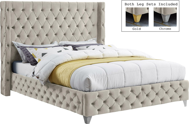 Savan Cream Velvet Queen Bed - Town Of Bargains Furniture - NY