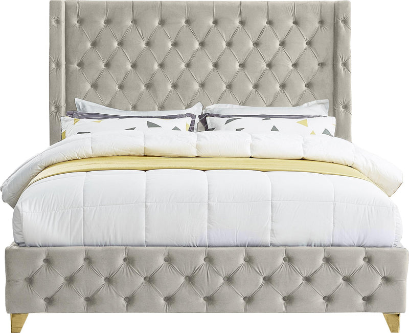 Savan Cream Velvet Queen Bed - Town Of Bargains Furniture - NY