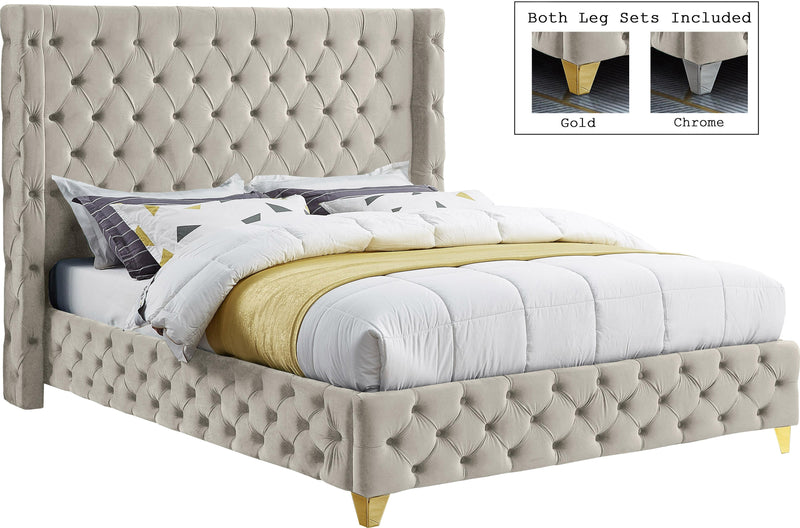 Savan Cream Velvet Queen Bed - Town Of Bargains Furniture - NY