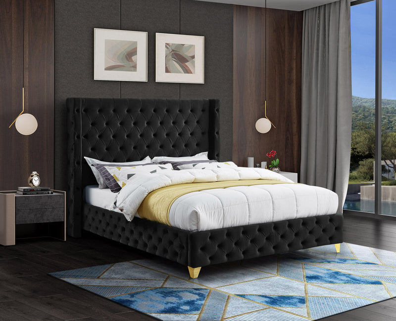 Savan Black Velvet King Bed - Town Of Bargains Furniture - NY