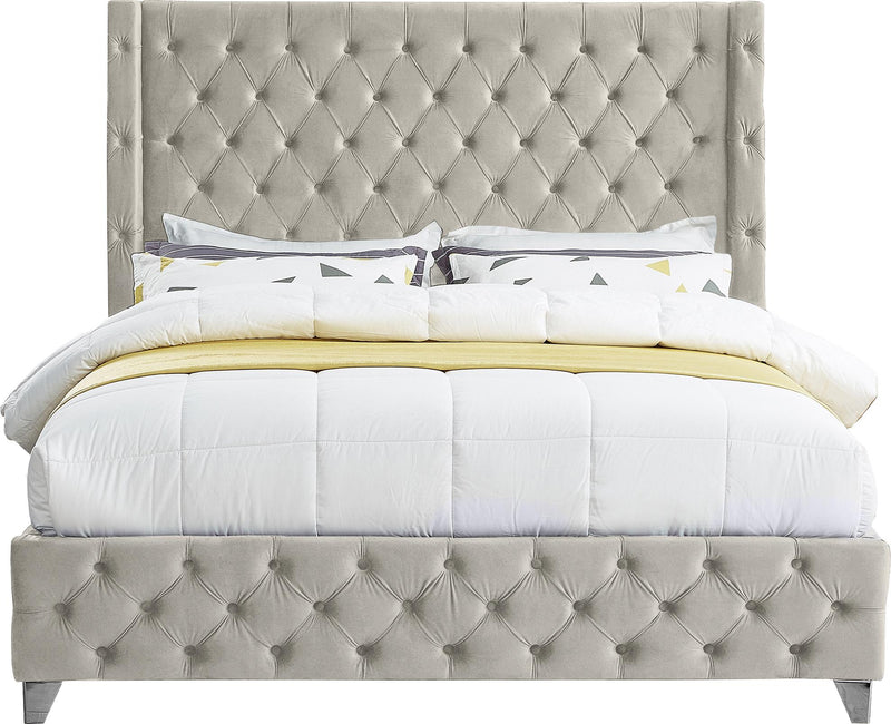 Savan Cream Velvet Queen Bed - Town Of Bargains Furniture - NY